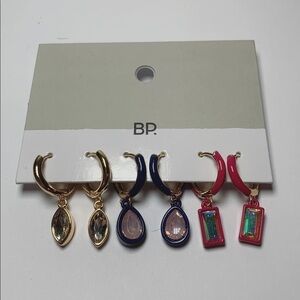 Gold pink and blue hoop dangling Gem BP Earings